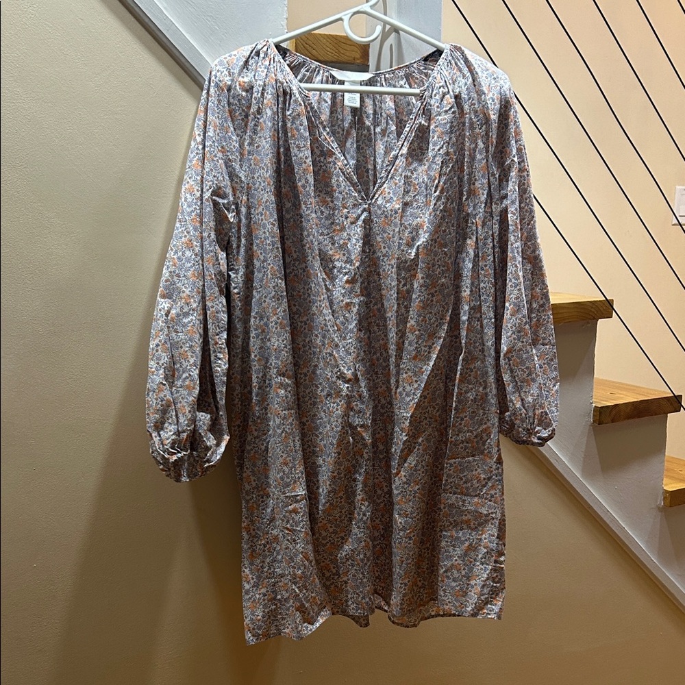 H&M Orange and Blue Floral Top